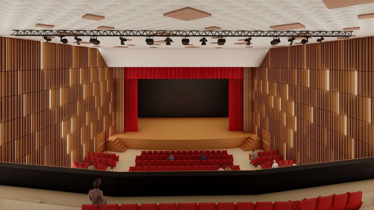Théâtre Ben Barka en restauration avec scène et échafaudage